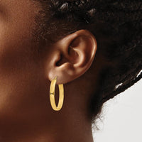 14K Yellow Gold Lightweight Oval Hoop Earrings - Polished Finish, 17mm Length by 0
