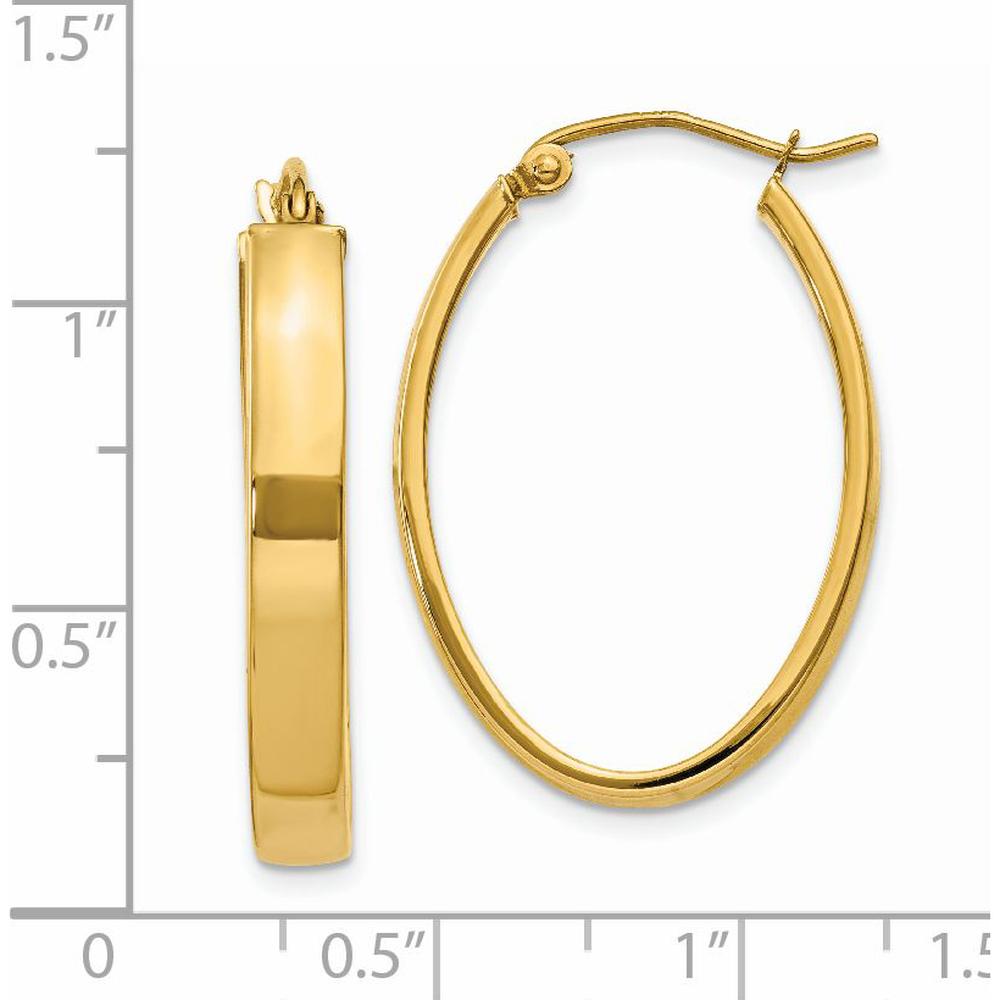14K Yellow Gold Lightweight Oval Hoop Earrings - Polished Finish, 17mm Length by 0