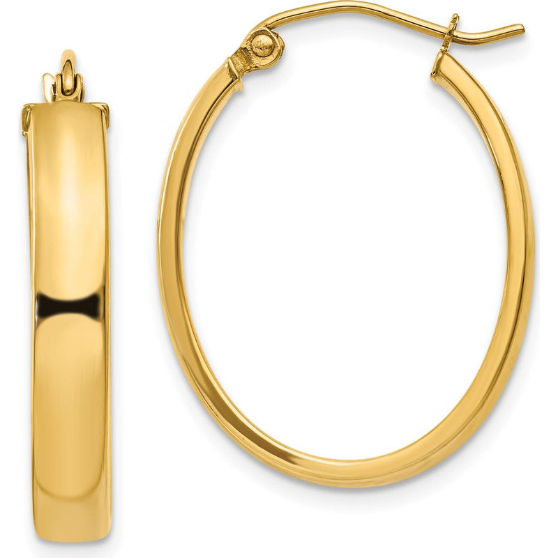 14K Yellow Gold Lightweight Polished Oval Hoop Earrings - Elegant Everyday Jewelry by 0