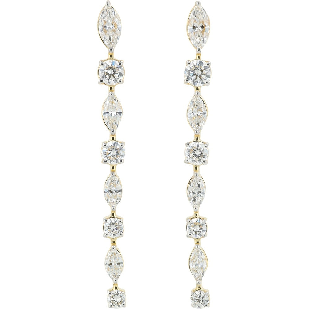 14K Yellow Gold Linear Drop Earrings with Alternating Marquise and Round Lab-Grown Diamonds - 2.25 Carat Total Diamond Weight
