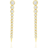 14K Yellow Gold Linear Drop Earrings with Bezel-Set Round Diamonds - 0.77 Carat Total Diamond Weight - Royal Jewelry