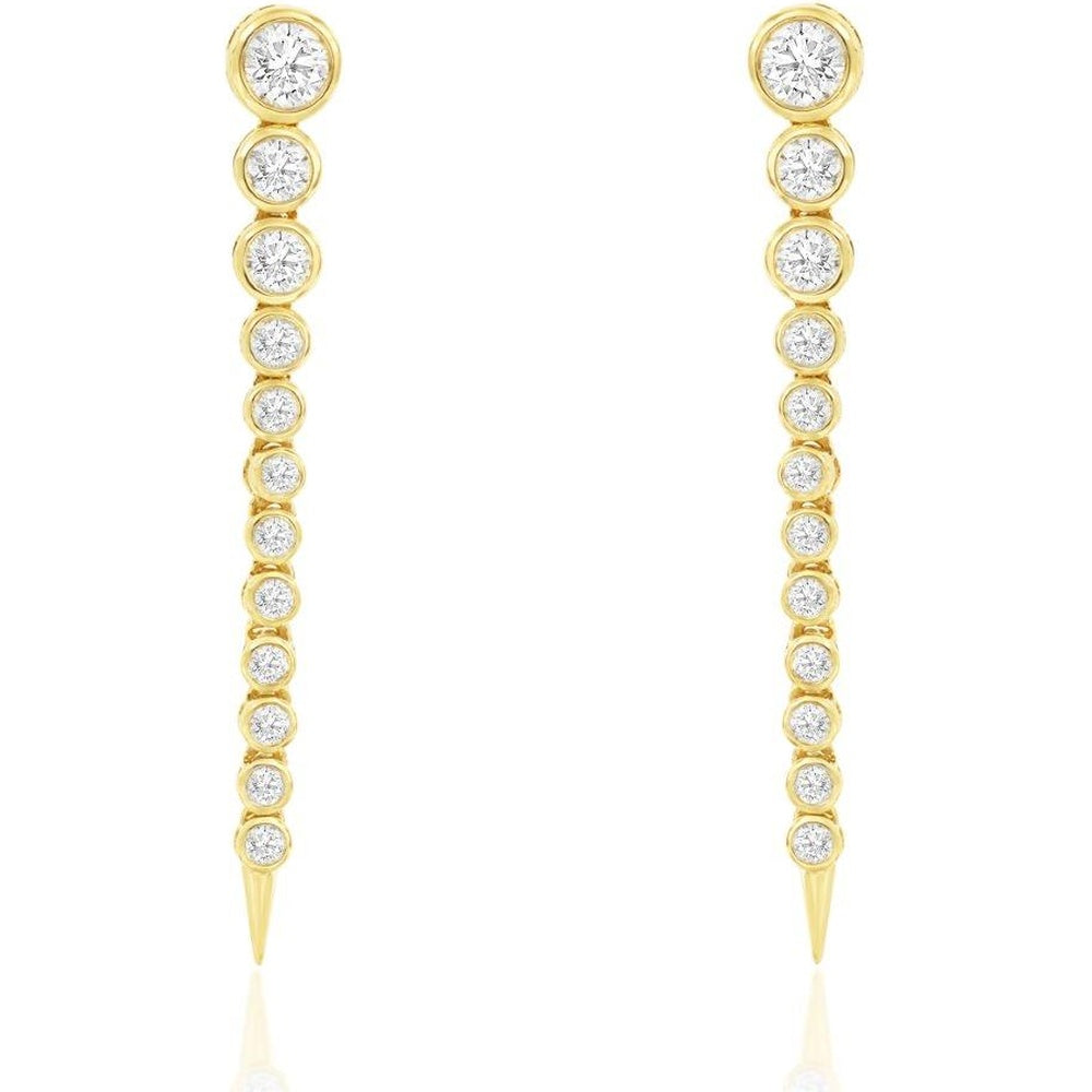 14K Yellow Gold Linear Drop Earrings with Bezel-Set Round Diamonds - 0.77 Carat Total Diamond Weight - Royal Jewelry