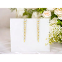 14K Yellow Gold Linear Drop Earrings with Bezel-Set Round Diamonds - 0.77 Carat Total Diamond Weight - Royal Jewelry