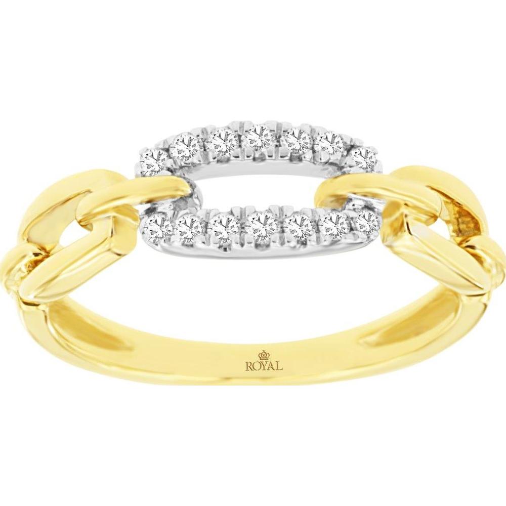 14K Yellow Gold Link-Inspired Diamond Wedding Band with Round Diamonds - 0.15 Carat Total Diamond Weight - Royal Jewelry