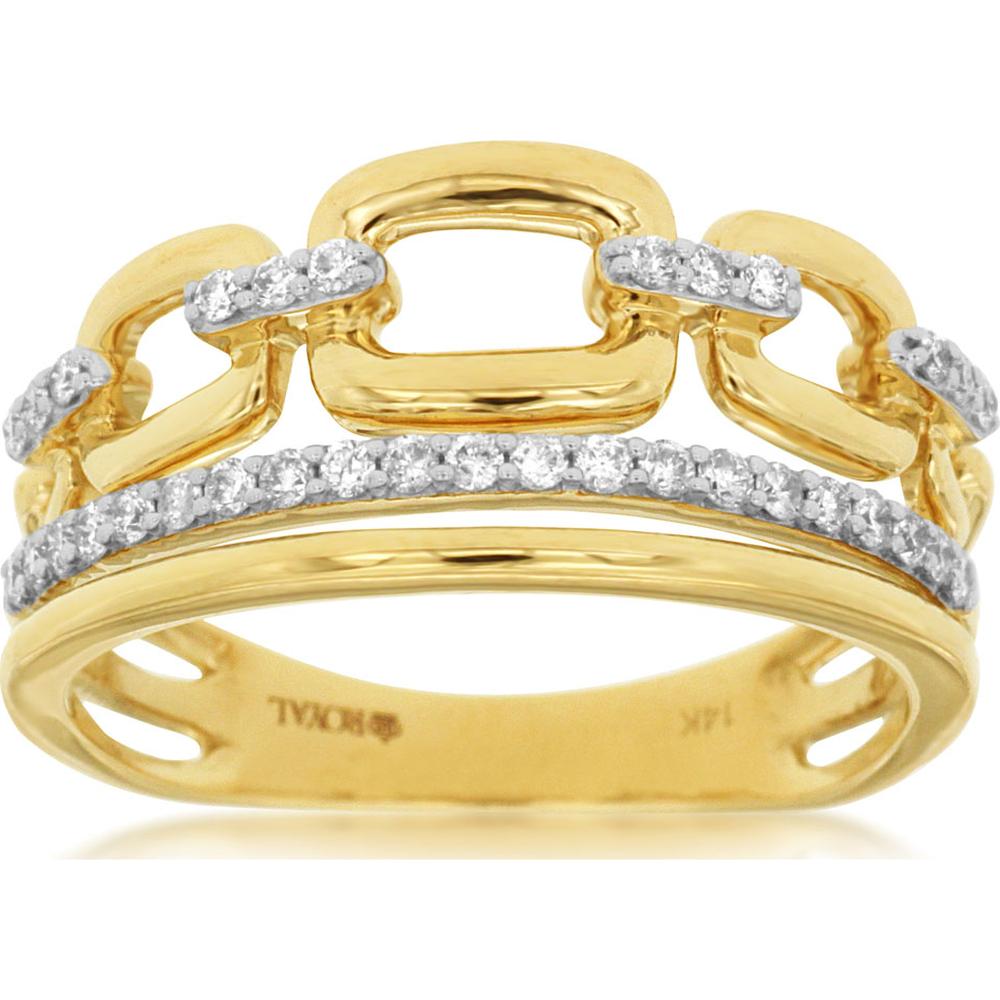 14K Yellow Gold Link Motif Ring with Round Diamonds - 0.25 Carat Total Diamond Weight - Royal Jewelry