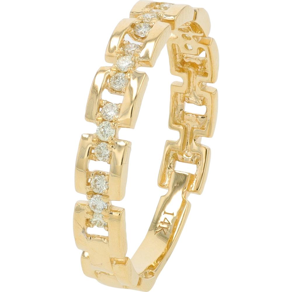 14K Yellow Gold Link-Style Band with Prong-Set Round Diamonds - 0.16 Carat Total Diamond Weight