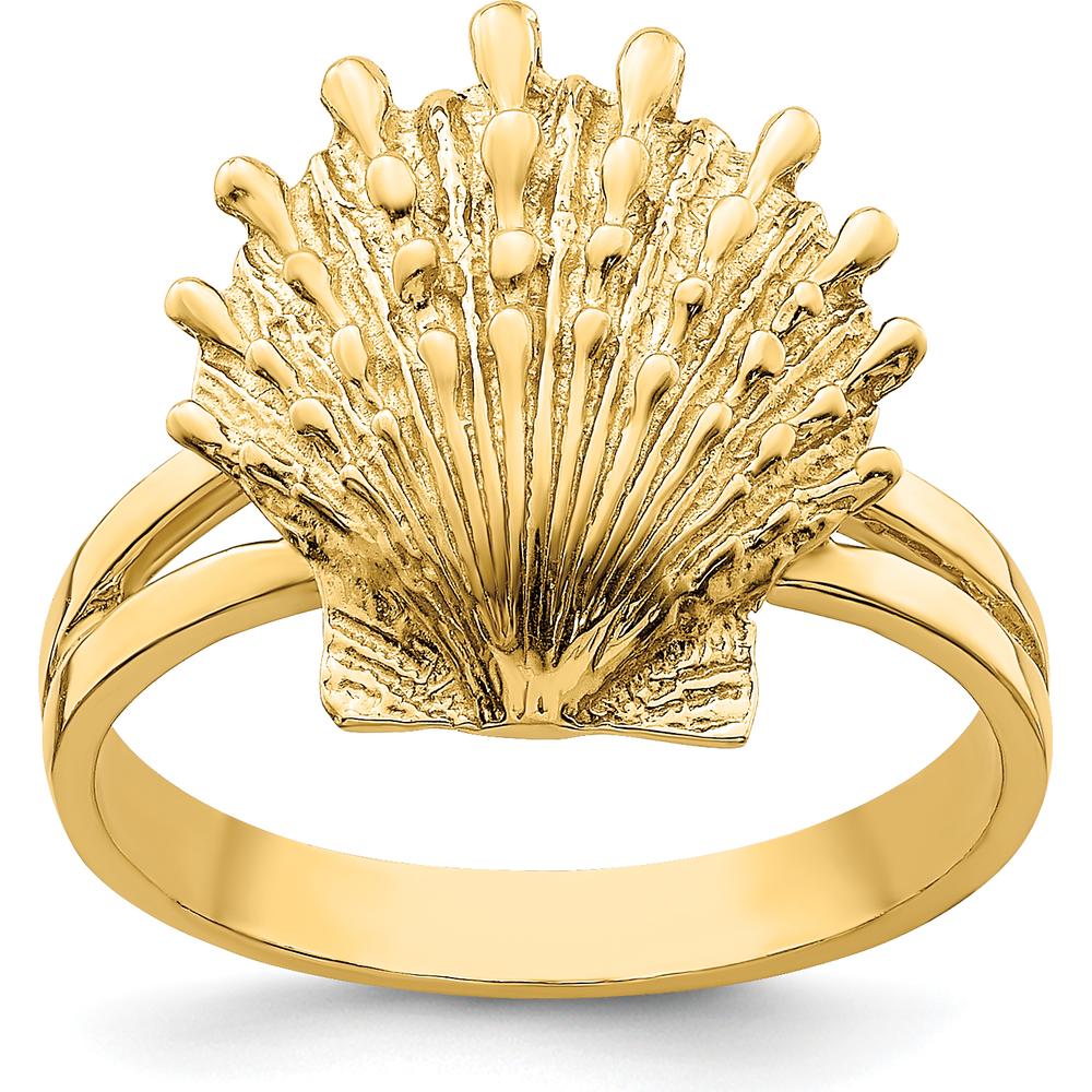 14K Yellow Gold Lion's Paw Shell Themed Ring - Open Back Design by 0