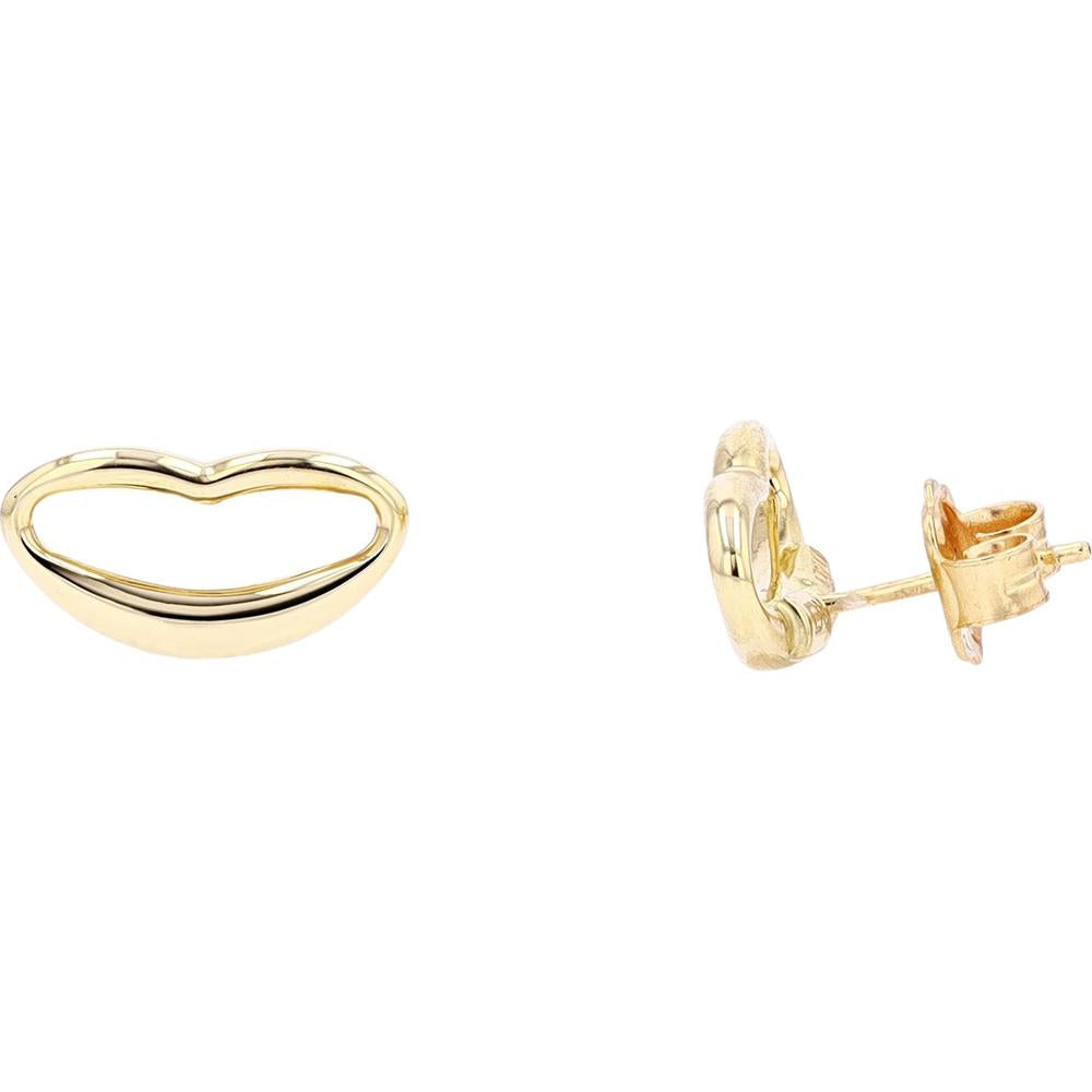 14K Yellow Gold Lip Stud Earrings with Open Contemporary Design