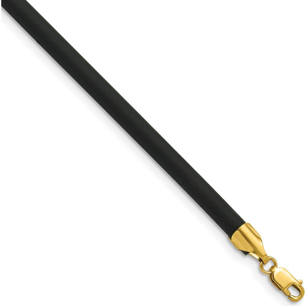 14K Yellow Gold Lobster Clasp 16" Black Rubber Cord Necklace - 4mm Width by Oro Pregiato