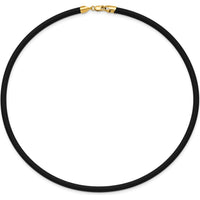 14K Yellow Gold Lobster Clasp 16" Black Rubber Cord Necklace - 4mm Width by Oro Pregiato
