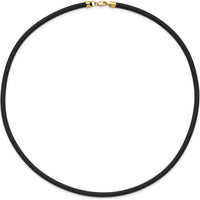 14K Yellow Gold Lobster Clasp 20" Black Rubber Cord Necklace by Oro Pregiato