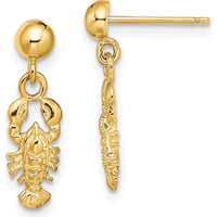 14K Yellow Gold Lobster Post Dangle Earrings - Polished Finish, 18.2mm Length by 0