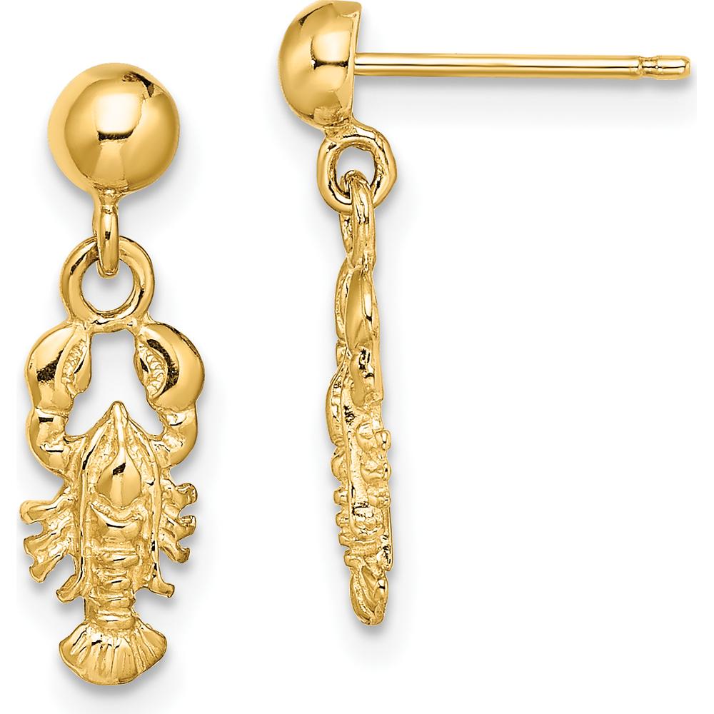14K Yellow Gold Lobster Post Dangle Earrings - Polished Finish, 18.2mm Length by 0