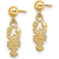 14K Yellow Gold Lobster Post Dangle Earrings - Polished Finish, 18.2mm Length by 0