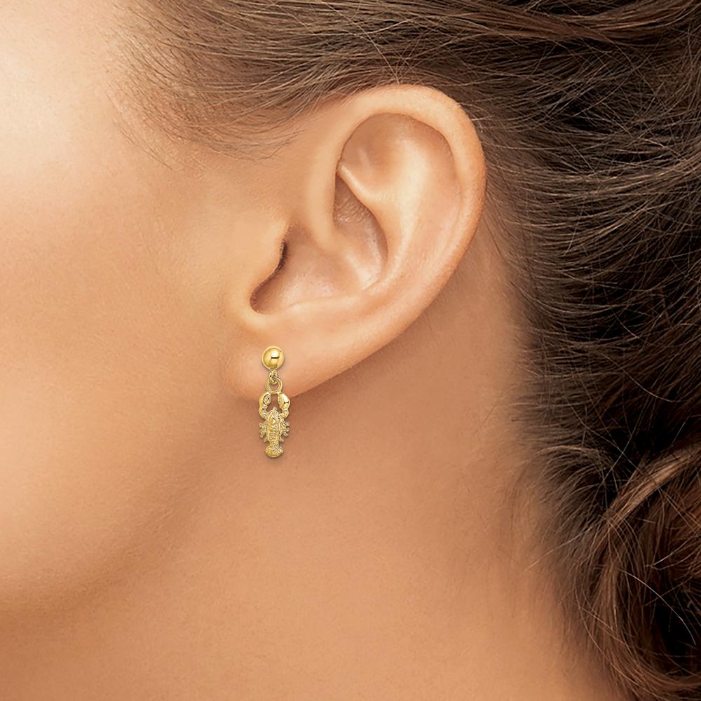 14K Yellow Gold Lobster Post Dangle Earrings - Polished Finish, 18.2mm Length by 0