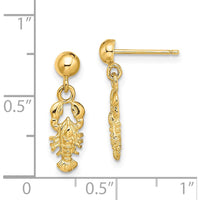 14K Yellow Gold Lobster Post Dangle Earrings - Polished Finish, 18.2mm Length by 0