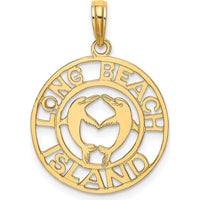 14K Yellow Gold Long Beach Island Dolphin Motif Pendant Charm by Oro Pregiato
