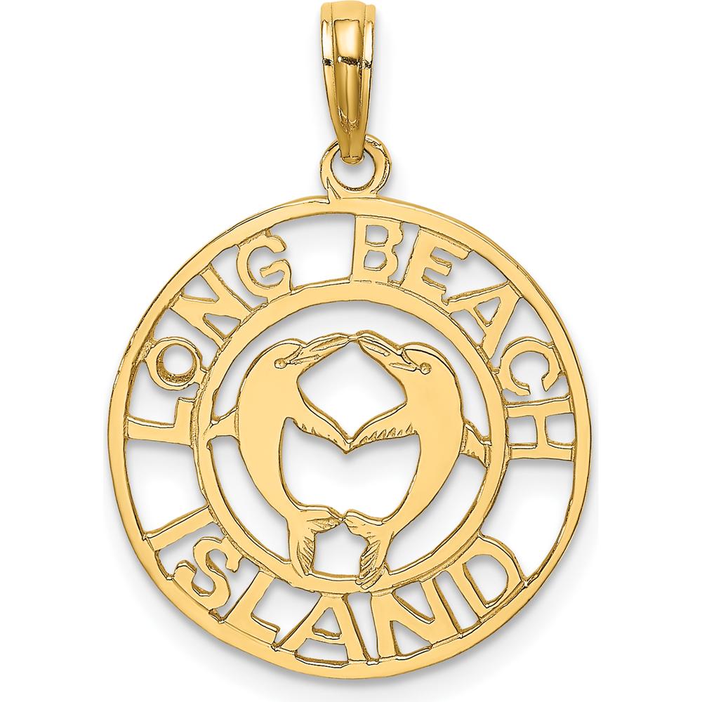 14K Yellow Gold Long Beach Island Dolphin Motif Pendant Charm by Oro Pregiato