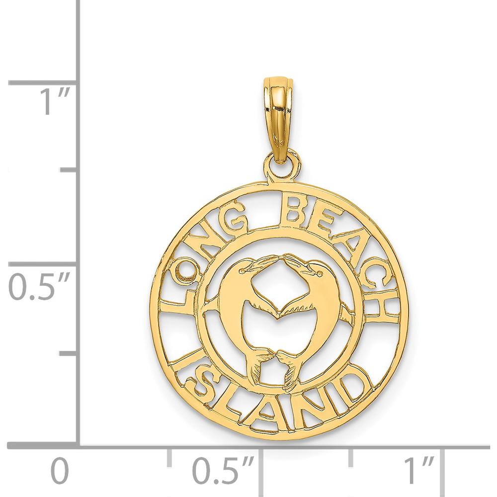 14K Yellow Gold Long Beach Island Dolphin Motif Pendant Charm by Oro Pregiato
