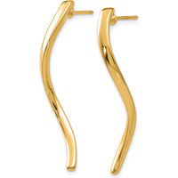14K Yellow Gold Long Curled Drop Earrings - Polished Finish, 39mm Length by Oro Pregiato