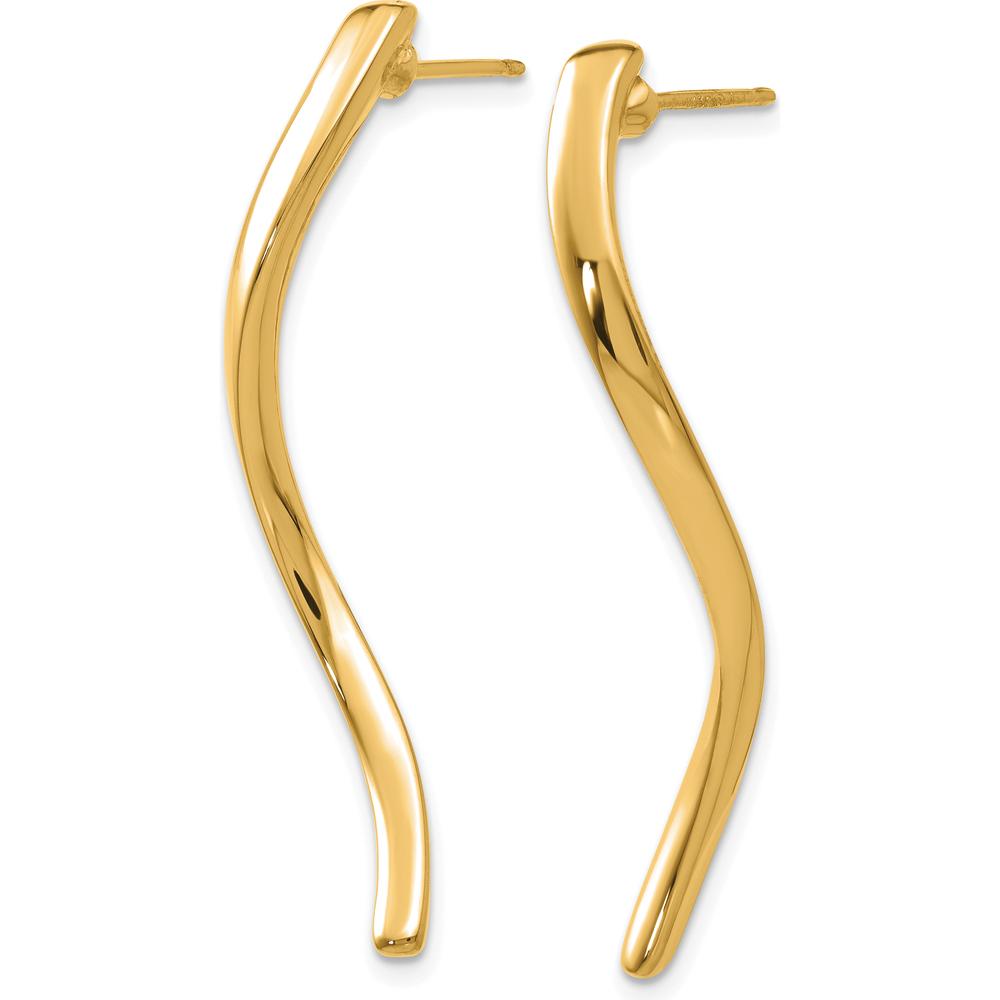 14K Yellow Gold Long Curled Drop Earrings - Polished Finish, 39mm Length by Oro Pregiato