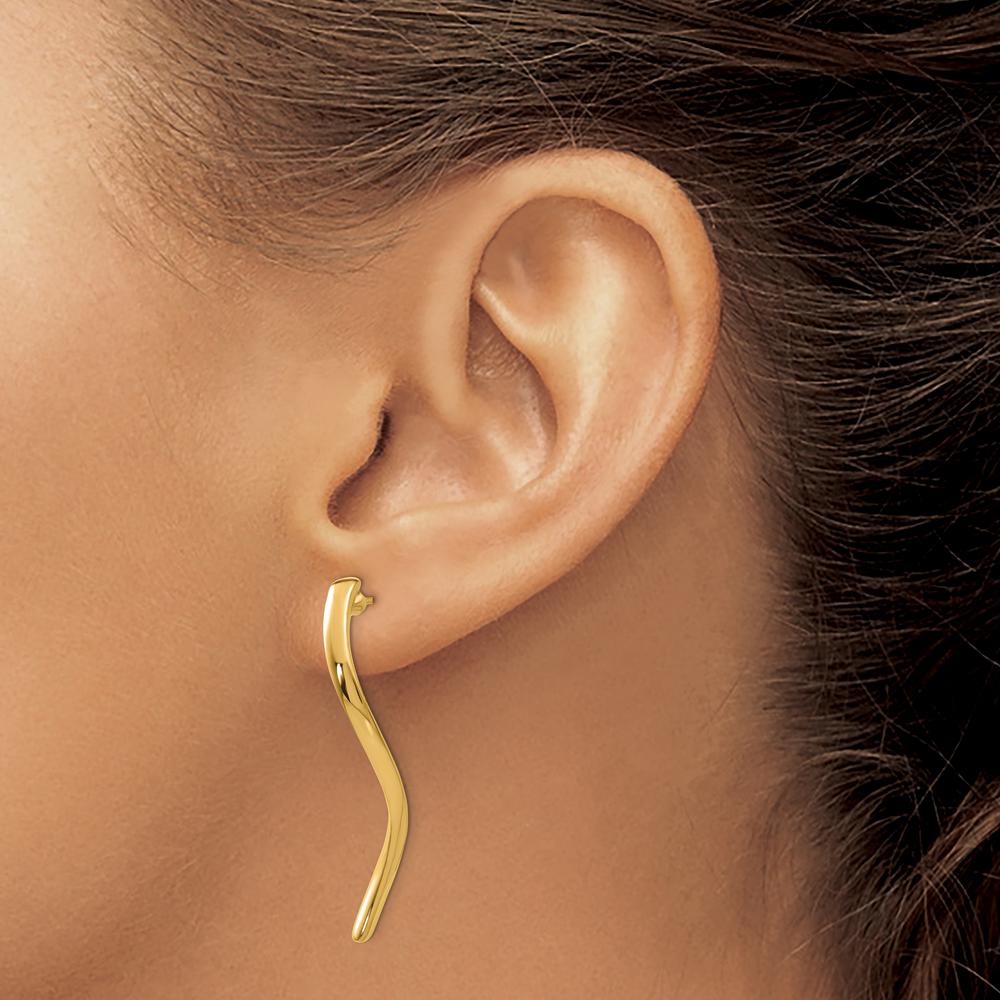 14K Yellow Gold Long Curled Drop Earrings - Polished Finish, 39mm Length by Oro Pregiato