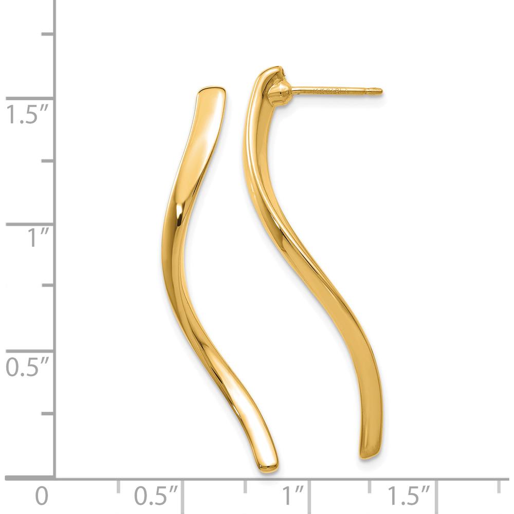 14K Yellow Gold Long Curled Drop Earrings - Polished Finish, 39mm Length by Oro Pregiato