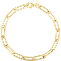 14K Yellow Gold Long Domed Paperclip Chain Bracelet with Pear Shaped Lobster Clasp - 7.5" by Orozza Fine Jewelry