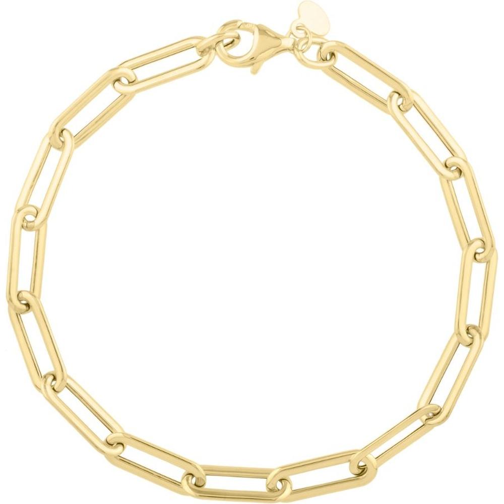 14K Yellow Gold Long Domed Paperclip Chain Bracelet with Pear Shaped Lobster Clasp - 7.5" by Orozza Fine Jewelry