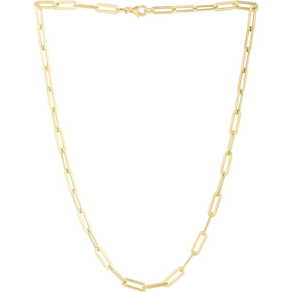 14K Yellow Gold Long Domed Paperclip Chain Bracelet with Pear Shaped Lobster Clasp - 7.5" by Orozza Fine Jewelry