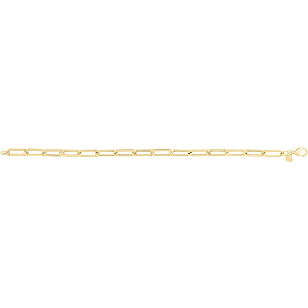 14K Yellow Gold Long Domed Paperclip Chain Bracelet with Pear Shaped Lobster Clasp - 7.5" by Orozza Fine Jewelry