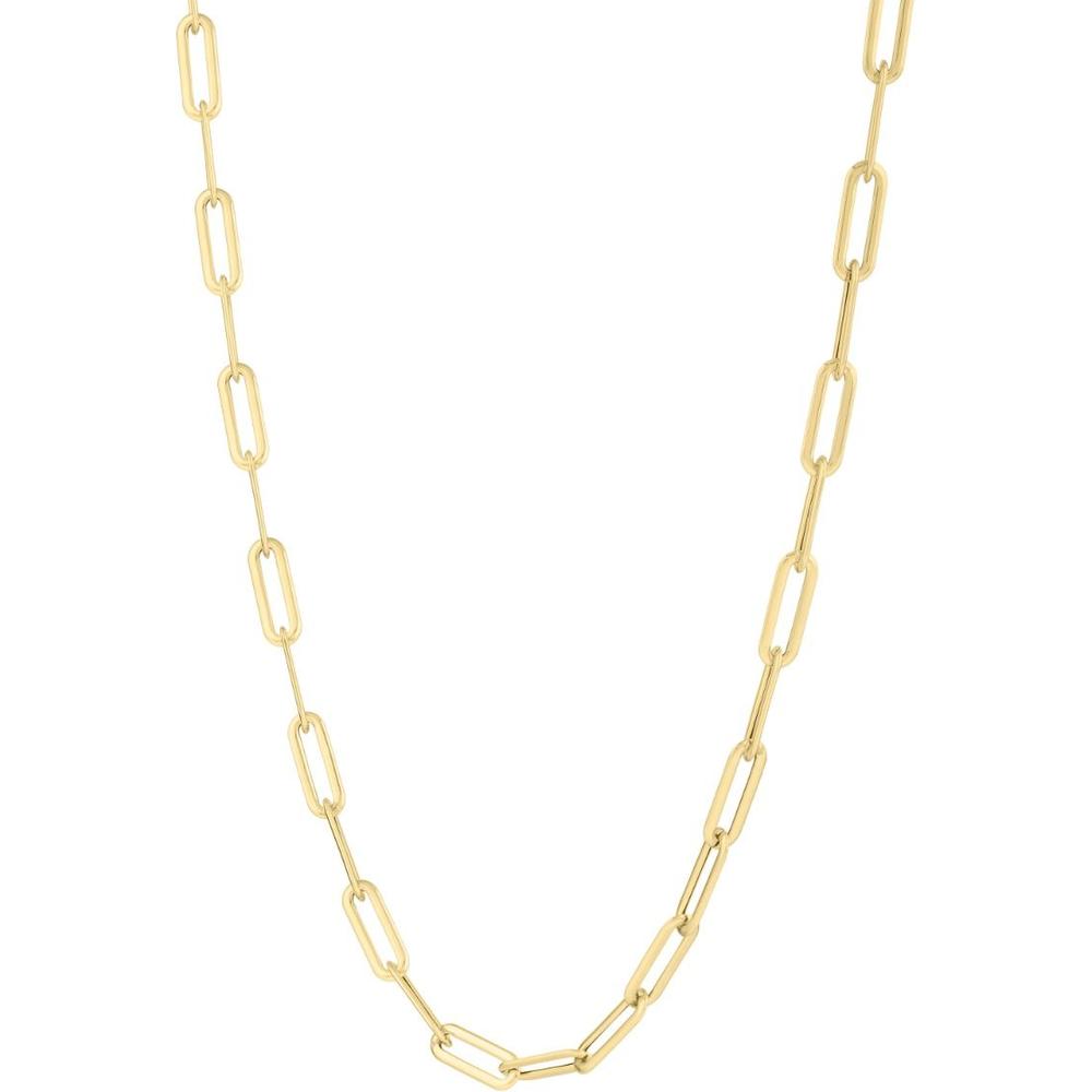 14K Yellow Gold Long Domed Paperclip Chain Bracelet with Pear Shaped Lobster Clasp - 7.5" by Orozza Fine Jewelry