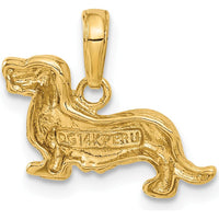 14K Yellow Gold Long-Haired Dachshund Dog Pendant with Textured Finish by Oro Pregiato