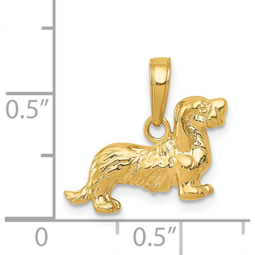14K Yellow Gold Long-Haired Dachshund Dog Pendant with Textured Finish by Oro Pregiato