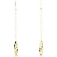 14K Yellow Gold Long Marquise Engraved Drop Earrings