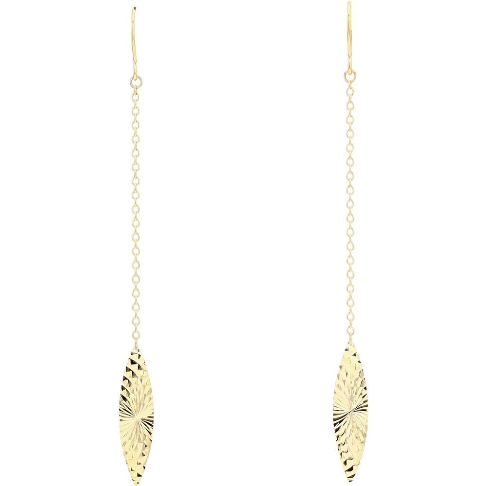 14K Yellow Gold Long Marquise Engraved Drop Earrings