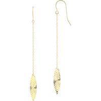 14K Yellow Gold Long Marquise Engraved Drop Earrings