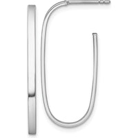 14K Yellow Gold Long Oval Rhodium-Plated Polished Hoop Earrings - 33mm Length by 0