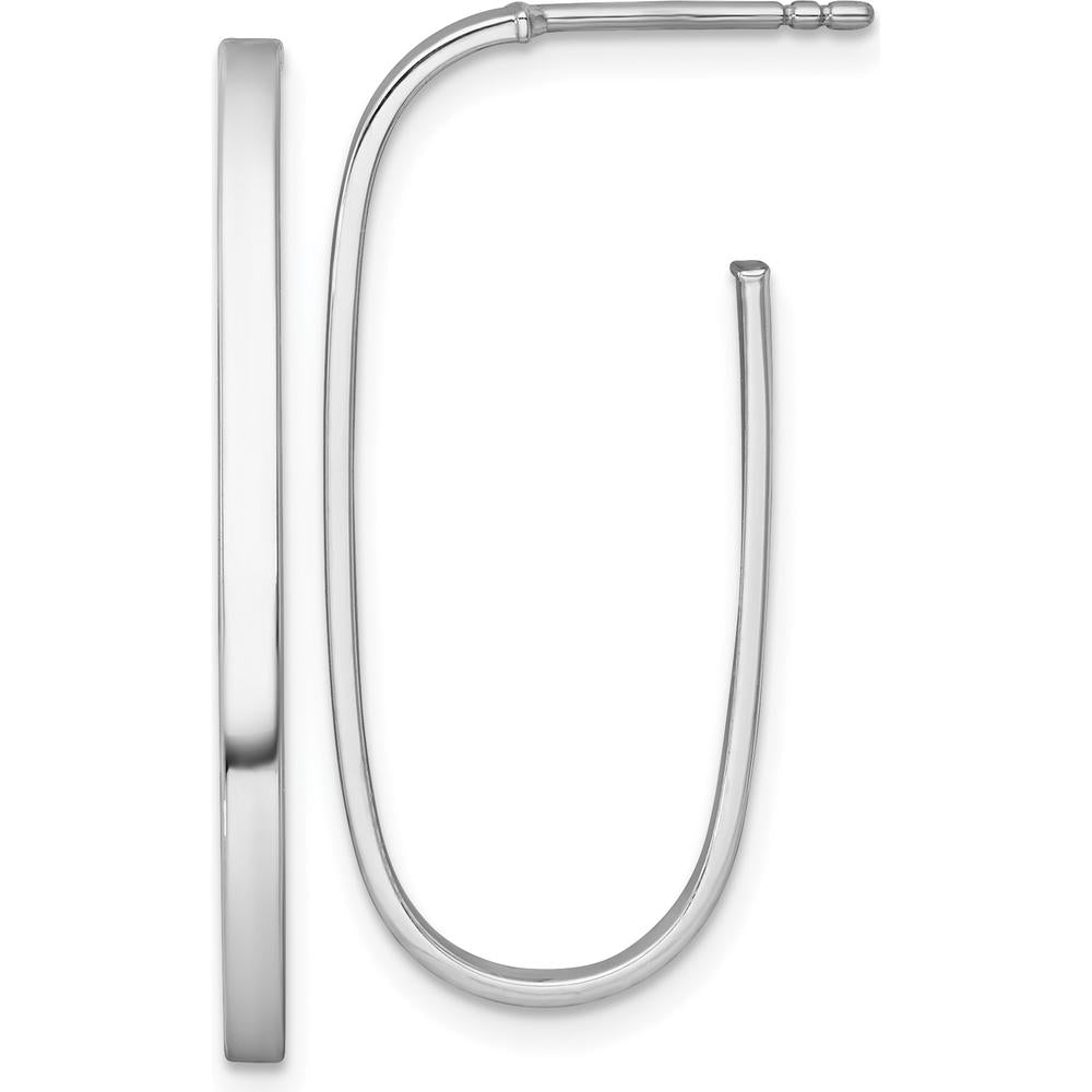 14K Yellow Gold Long Oval Rhodium-Plated Polished Hoop Earrings - 33mm Length by 0