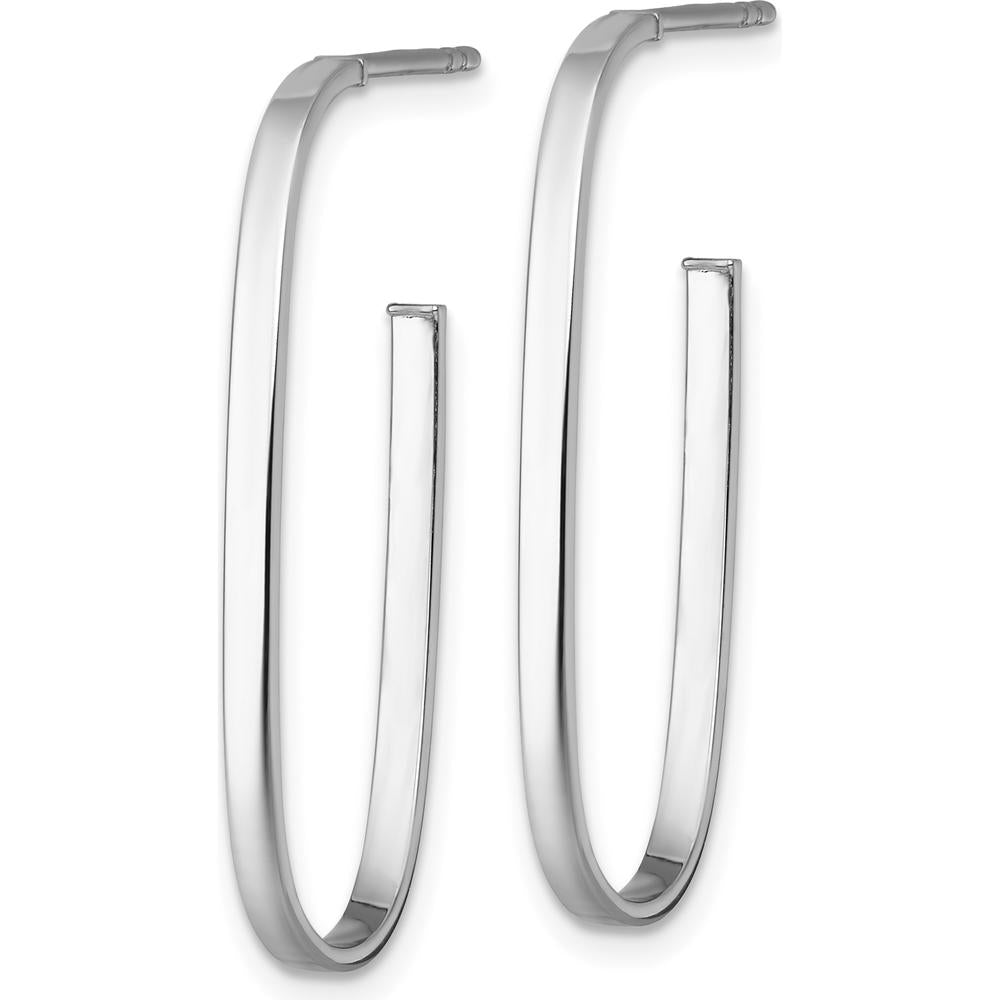 14K Yellow Gold Long Oval Rhodium-Plated Polished Hoop Earrings - 33mm Length by 0