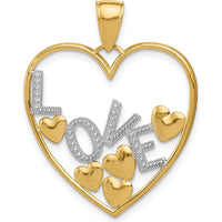 14K Yellow Gold LOVE and Floating Hearts Pendant with Rhodium Accents - 29mm Length by Oro Pregiato