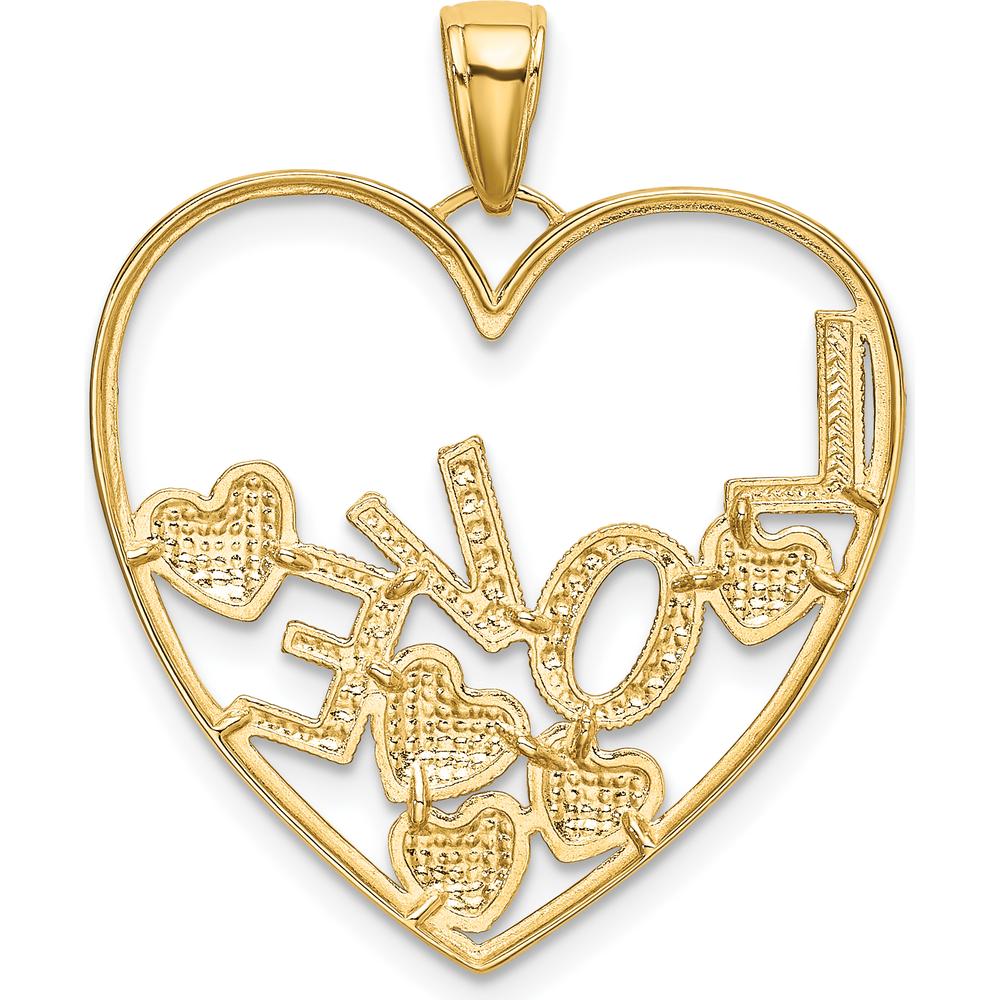 14K Yellow Gold LOVE and Floating Hearts Pendant with Rhodium Accents - 29mm Length by Oro Pregiato