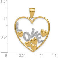 14K Yellow Gold LOVE and Floating Hearts Pendant with Rhodium Accents - 29mm Length by Oro Pregiato
