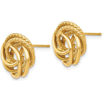 14K Yellow Gold Love Knot Button Earrings - Textured Design by Oro Pregiato