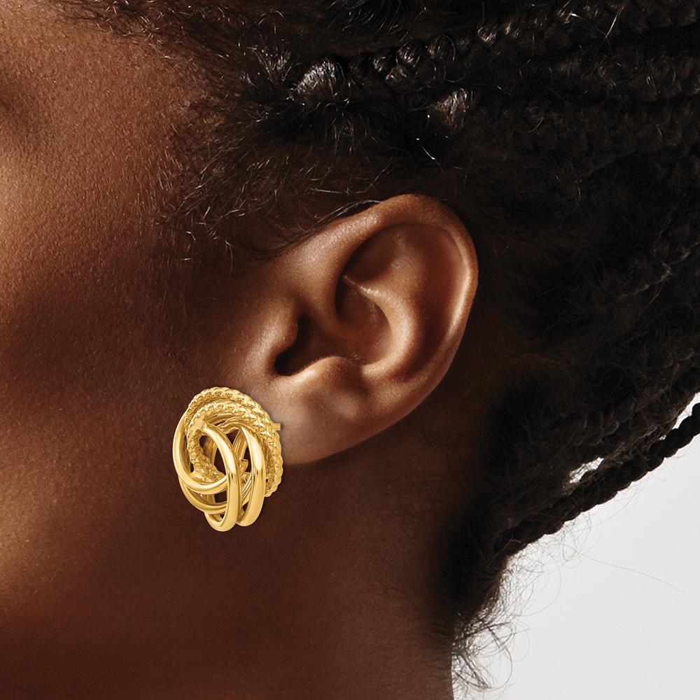 14K Yellow Gold Love Knot Button Earrings - Textured Design by Oro Pregiato