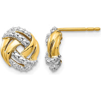 14K Yellow Gold Love Knot Diamond Earrings with Rhodium Accents - 0.03 Carat Total Diamond Weight by Monteluci Fine Jewelry