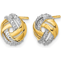 14K Yellow Gold Love Knot Diamond Earrings with Rhodium Accents - 0.03 Carat Total Diamond Weight by Monteluci Fine Jewelry
