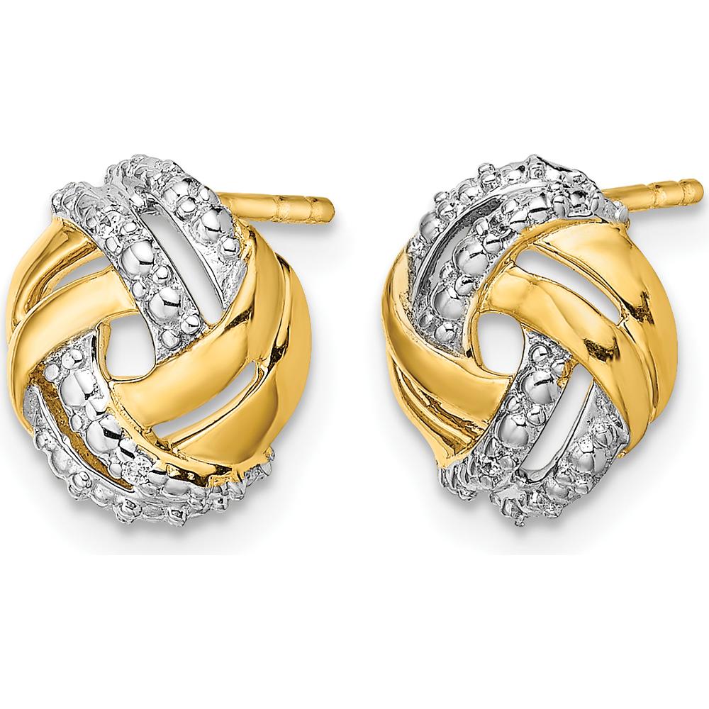 14K Yellow Gold Love Knot Diamond Earrings with Rhodium Accents - 0.03 Carat Total Diamond Weight by Monteluci Fine Jewelry