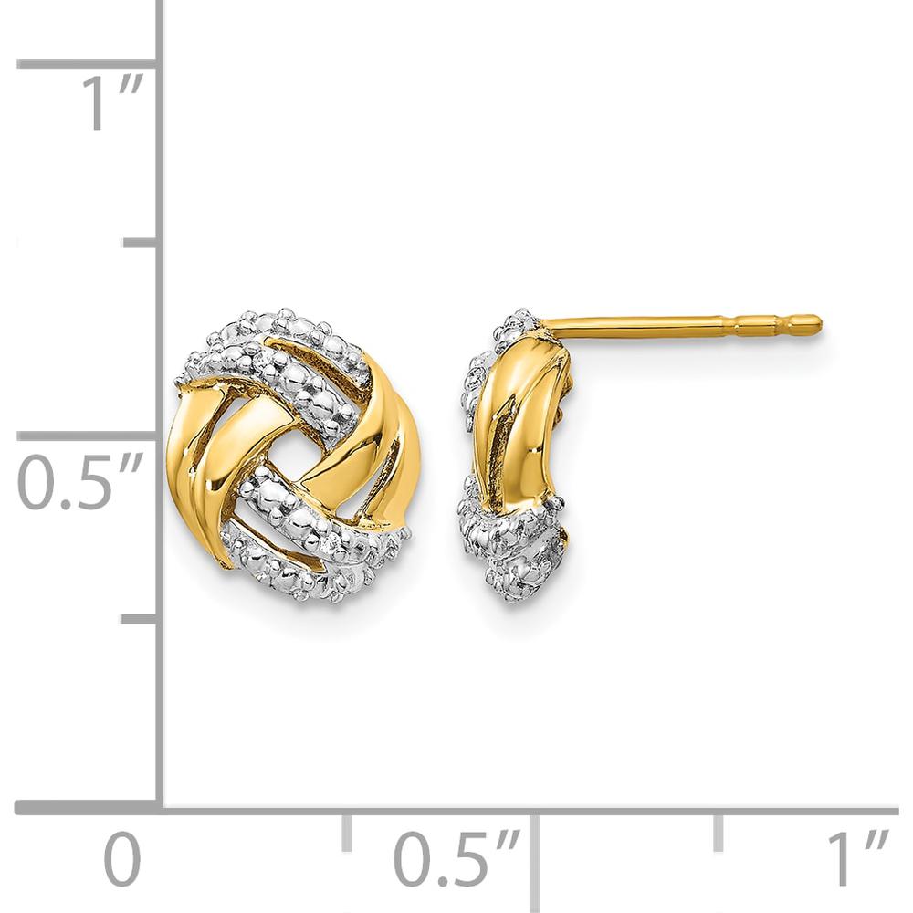 14K Yellow Gold Love Knot Diamond Earrings with Rhodium Accents - 0.03 Carat Total Diamond Weight by Monteluci Fine Jewelry