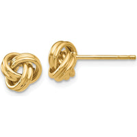 14K Yellow Gold Love Knot Post Earrings - Polished Finish, 7mm Width and Length by 0